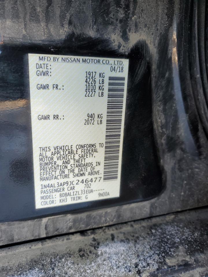 2018 Nissan Altima VIN 1N4AL3AP9JC246477 Copart auction photo, front end / side damage thumbnail 14