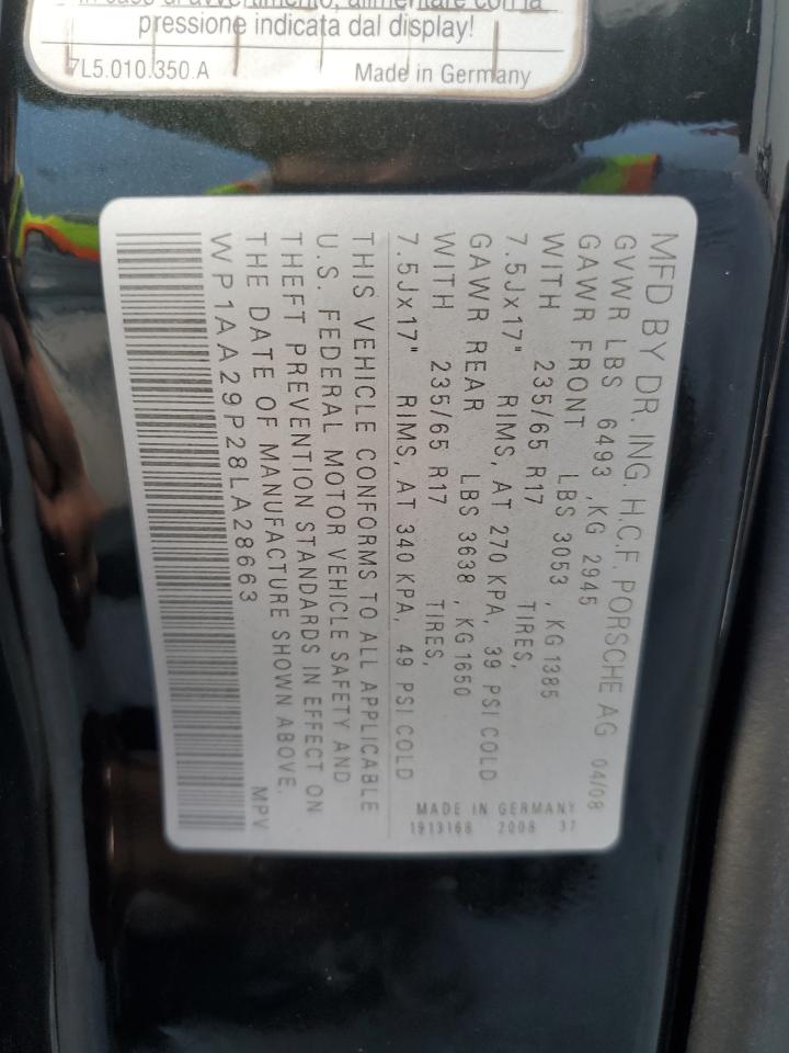 2008 Porsche Cayenne VIN WP1AA29P28LA28663 Copart auction photo, front end damage thumbnail 13
