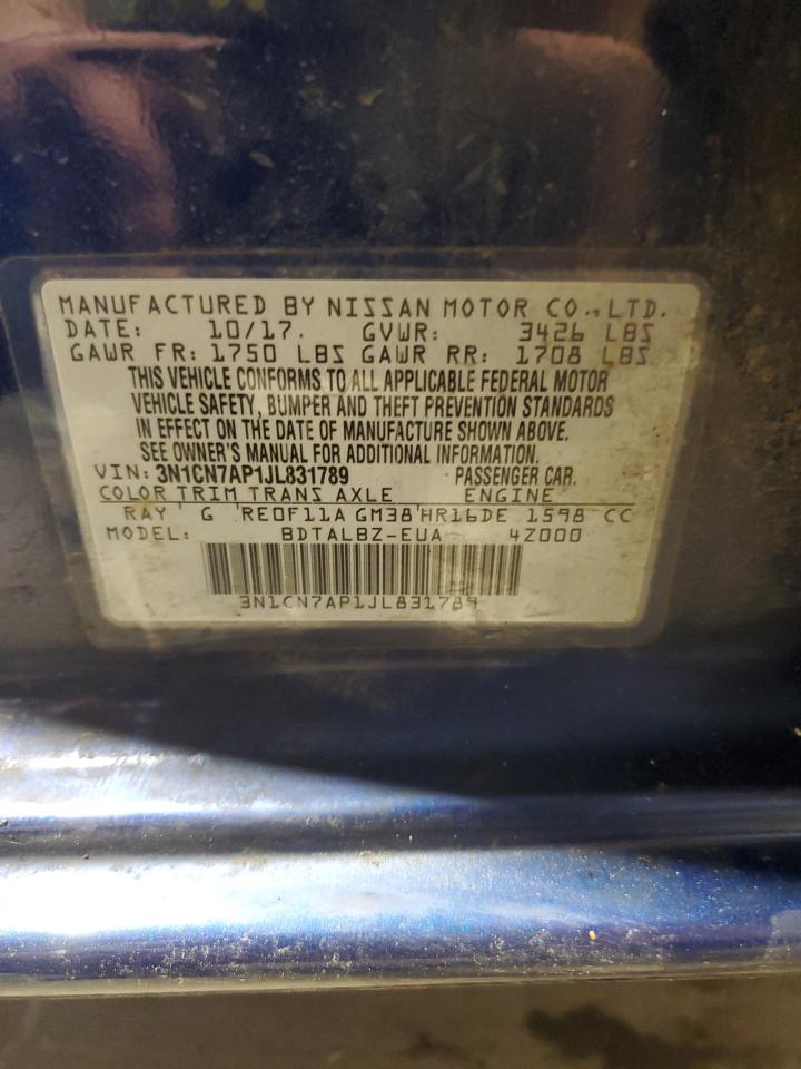 2018 Nissan Versa VIN 3N1CN7AP1JL831789 Copart auction photo, front end damage thumbnail 15