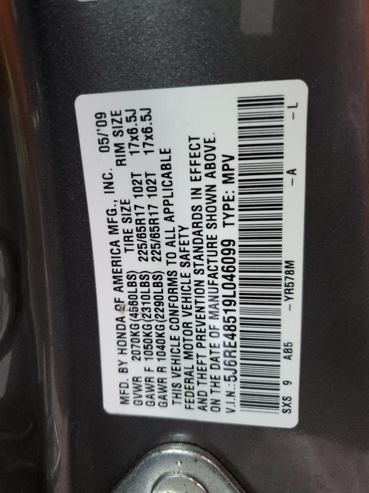 2009 Honda CR-V VIN 5J6RE48519L046099 Copart auction photo, rear end damage thumbnail 13
