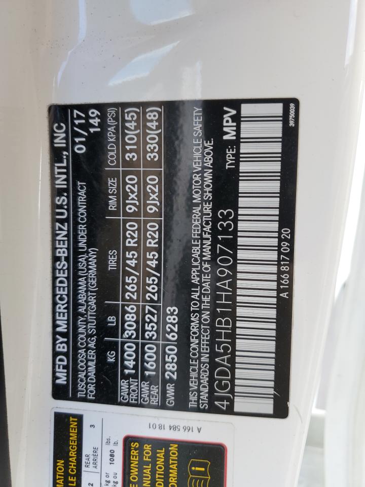 2017 Mercedes-Benz GLE VIN 4JGDA5HB1HA907133 Copart auction photo, water/flood damage thumbnail 15