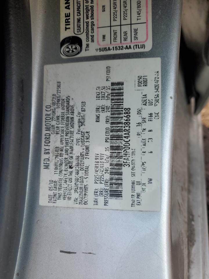 2010 Ford Fusion VIN 3FAHP0DC4AR386688 Copart auction photo, front end damage thumbnail 12