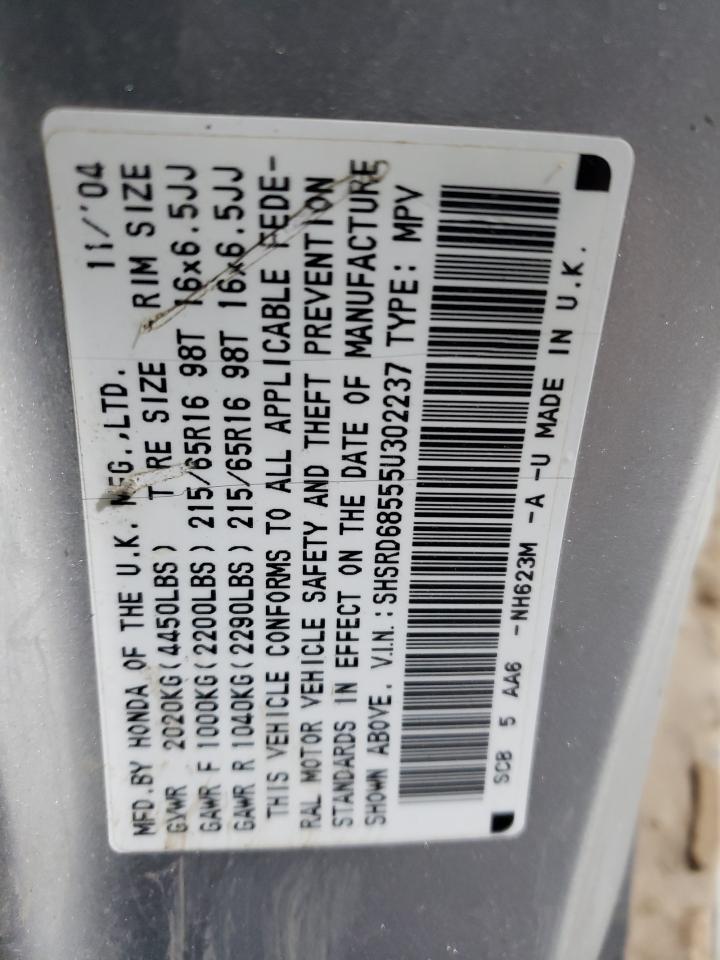 2005 Honda CR-V VIN SHSRD68555U302237 Copart auction photo, front end damage thumbnail 15