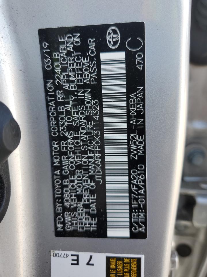 2019 Toyota Prius VIN JTDKARFP0K3114323 Copart auction photo, front end damage thumbnail 12
