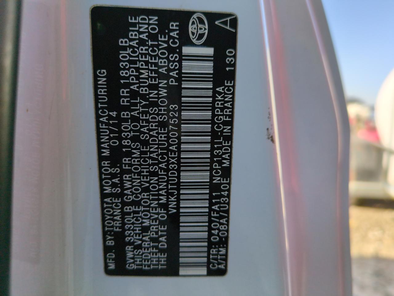 2014 Toyota Yaris VIN VNKJTUD3XEA007523 Copart auction photo, front end / side damage thumbnail 12