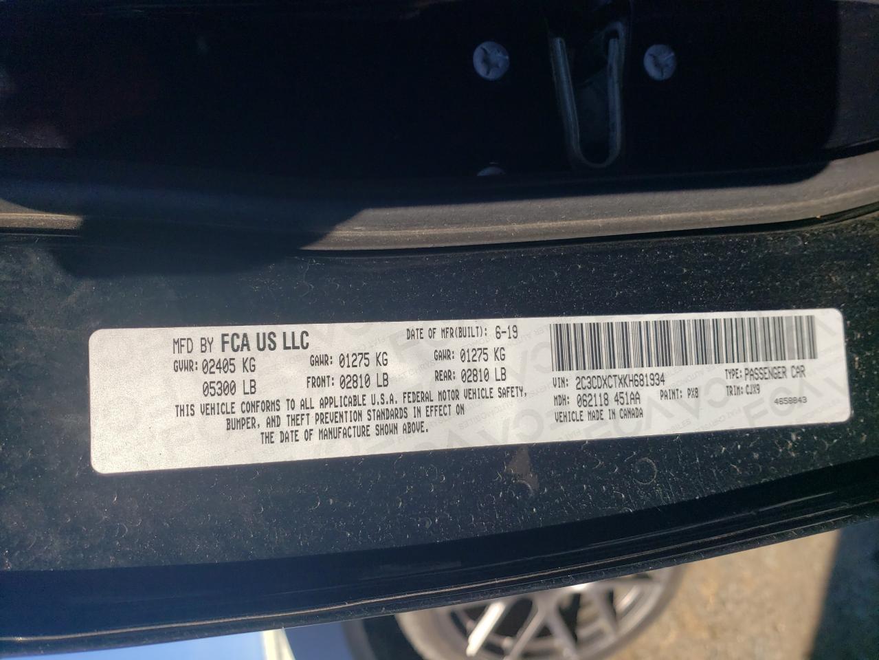 2019 Dodge Charger VIN 2C3CDXCTXKH681934 Copart auction photo, normal wear damage thumbnail 12