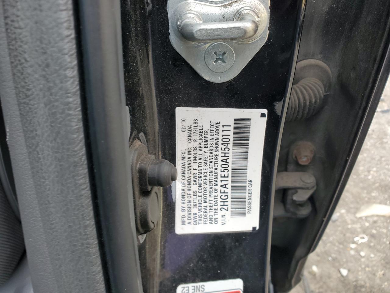 2010 Honda Civic VIN 2HGFA1E50AH540111 Copart auction photo, front end damage thumbnail 13