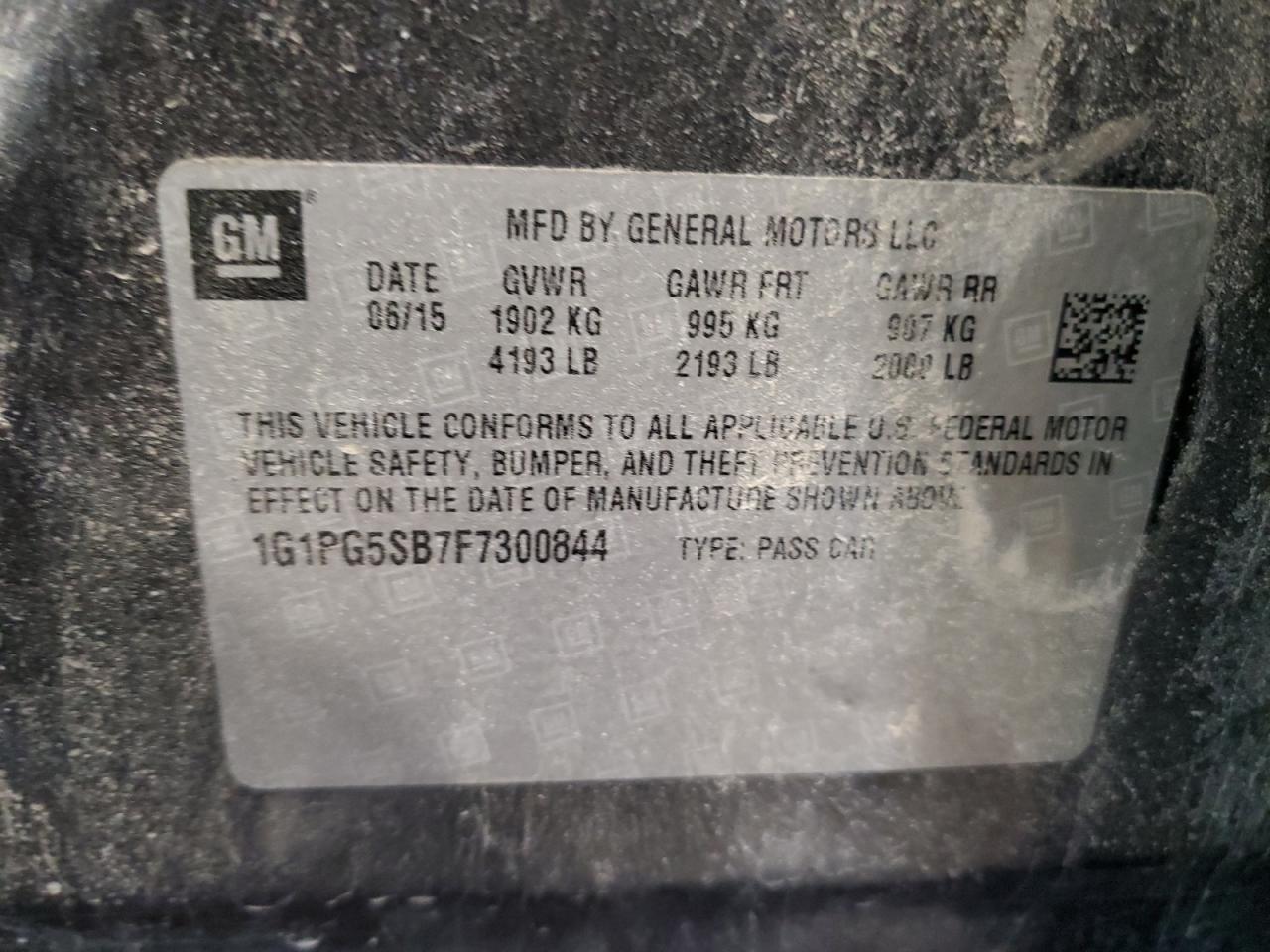 2015 Chevrolet Cruze VIN 1G1PG5SB7F7300844 Copart auction photo, front end damage thumbnail 12
