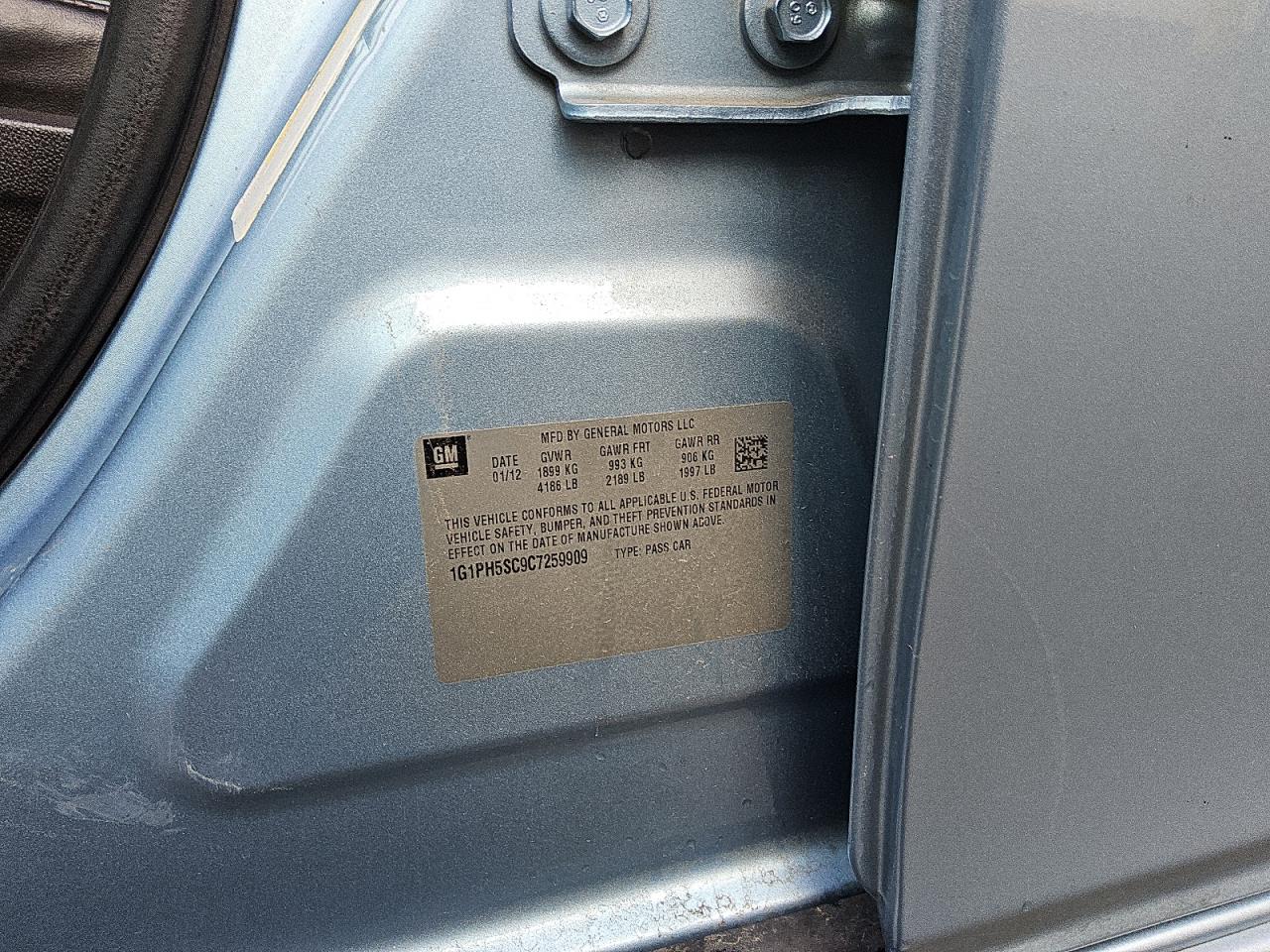 2012 Chevrolet Cruze VIN 1G1PH5SC9C7259909 Copart auction photo, mechanical damage thumbnail 12