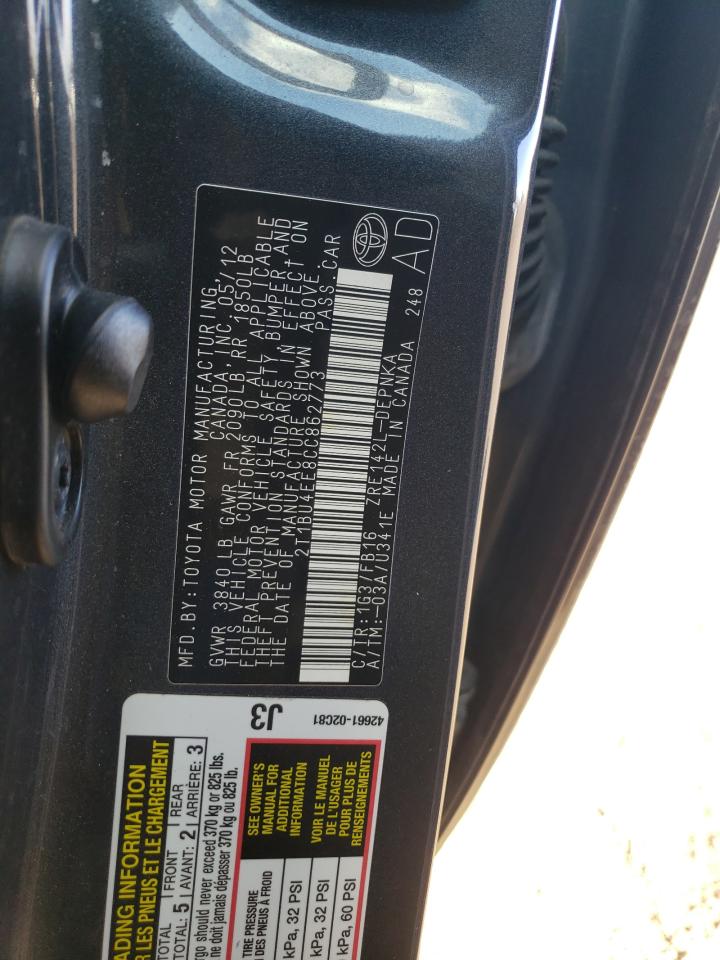 2012 Toyota Corolla VIN 2T1BU4EE8CC862773 Copart auction photo, rear end / minor dent/scratches damage thumbnail 12