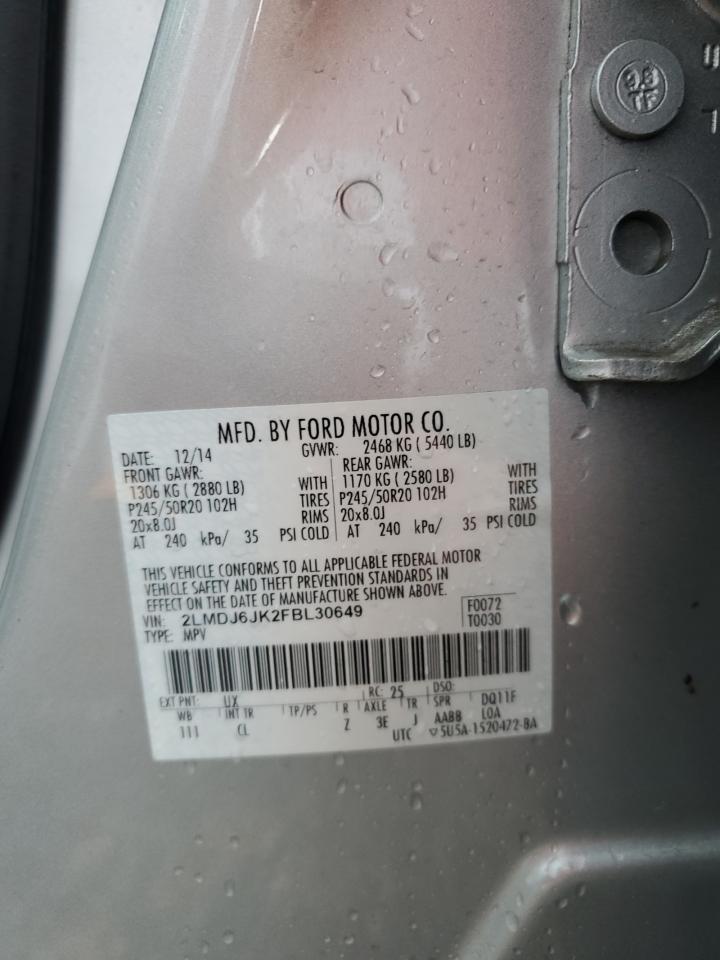 2015 Lincoln MKX VIN 2LMDJ6JK2FBL30649 Copart auction photo, water/flood damage thumbnail 14