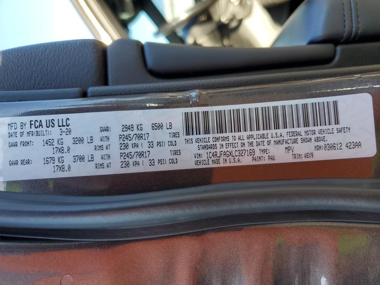 2020 Jeep Grand Cherokee VIN 1C4RJFAGXLC327169 Copart auction photo, front end damage thumbnail 16