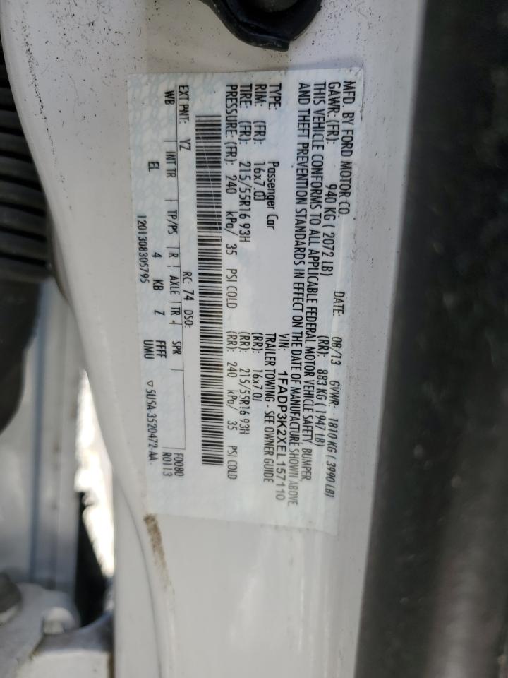 2014 Ford Focus VIN 1FADP3K2XEL157110 Copart auction photo, front end / side damage thumbnail 12