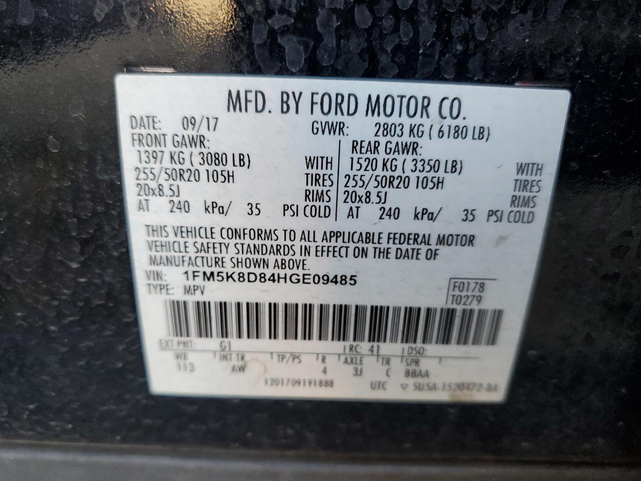 2017 Ford Explorer VIN 1FM5K8D84HGE09485 Copart auction photo, rear end / minor dent/scratches damage thumbnail 15