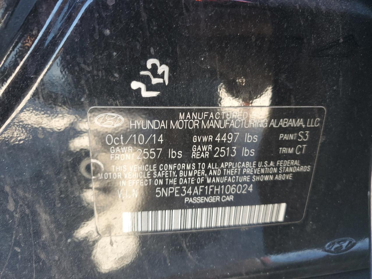2015 Hyundai Sonata VIN 5NPE34AF1FH106024 Copart auction photo, burn - engine / all over damage thumbnail 12