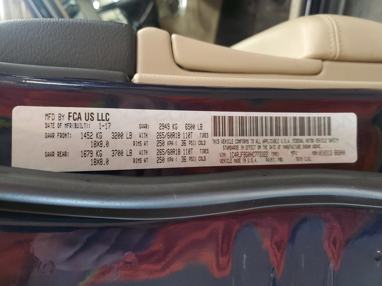 2017 Jeep Grand Cherokee VIN 1C4RJFBG0HC773322 Copart auction photo, all over damage thumbnail 13