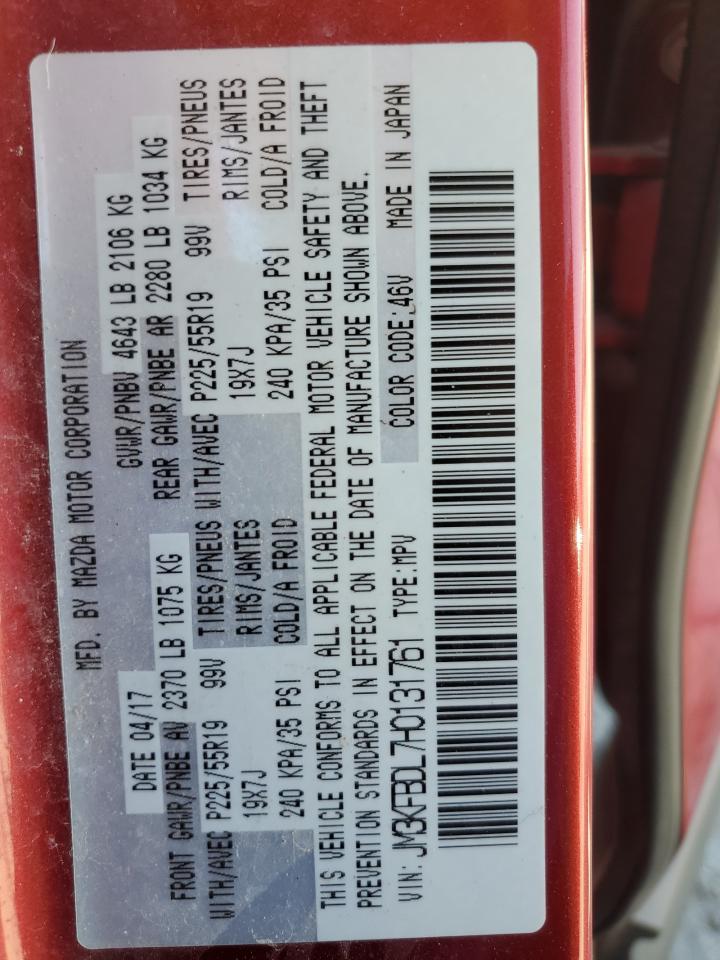 2017 Mazda CX-5 VIN JM3KFBDL7H0131761 Copart auction photo, hail damage thumbnail 13