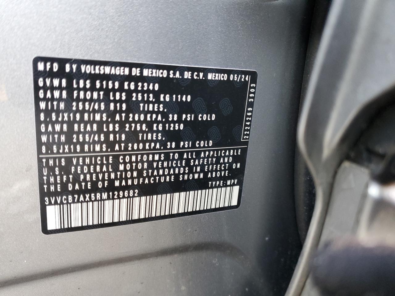 2024 Volkswagen Tiguan VIN 3VVCB7AX5RM129682 Copart auction photo, front end damage thumbnail 16