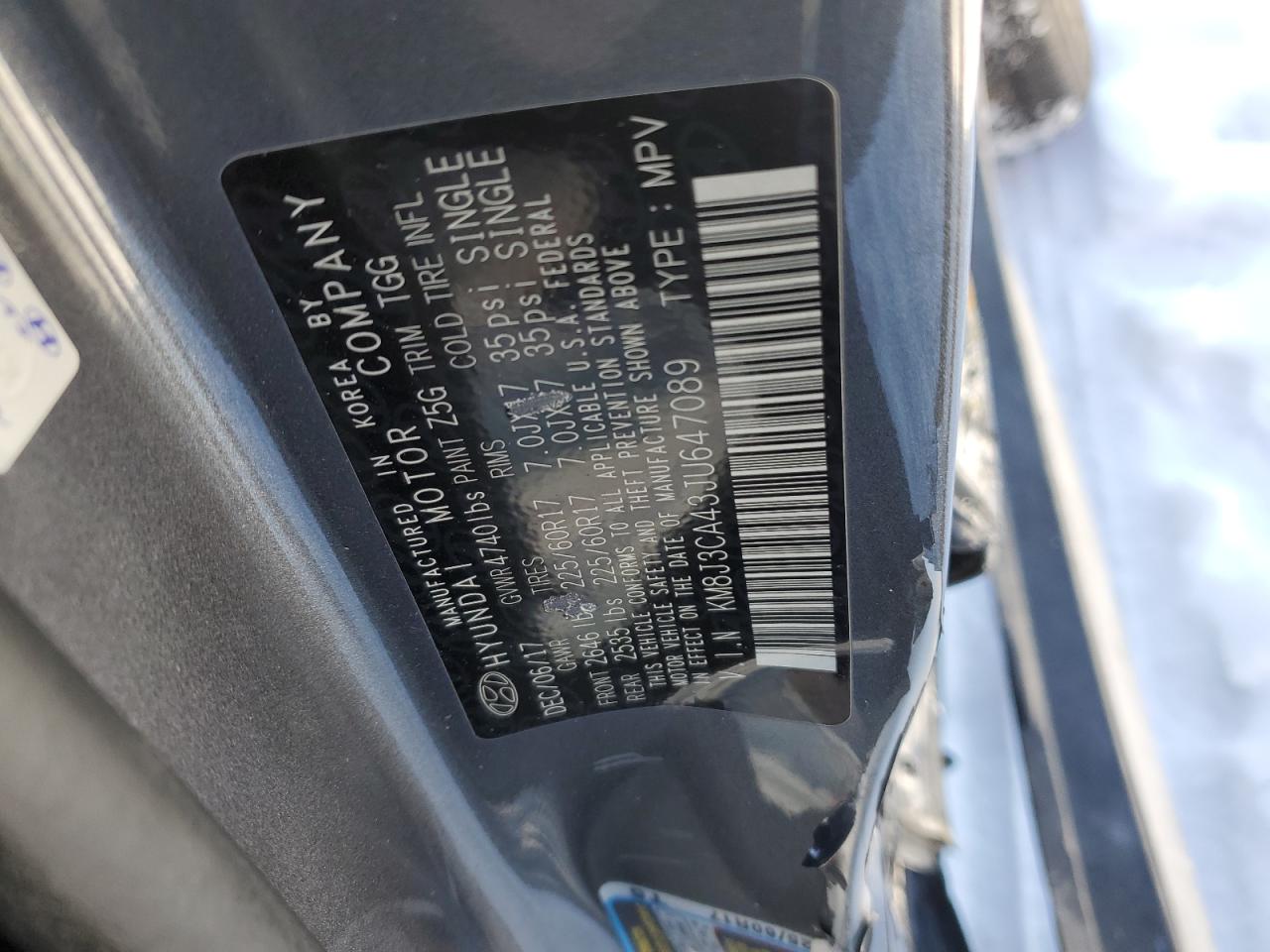 2018 Hyundai Tucson VIN KM8J3CA43JU647089 Copart auction photo, all over damage thumbnail 14