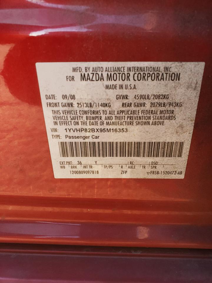 2009 Mazda 6 VIN 1YVHP82BX95M16353 Copart auction photo, undercarriage damage thumbnail 12