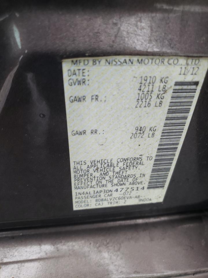 2013 Nissan Altima VIN 1N4AL3AP3DN477514 Copart auction photo, front end / rear end damage thumbnail 12