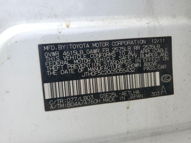 2012 Lexus IS VIN JTHCF5C20C5055432 Copart auction photo, vandalism damage thumbnail 12