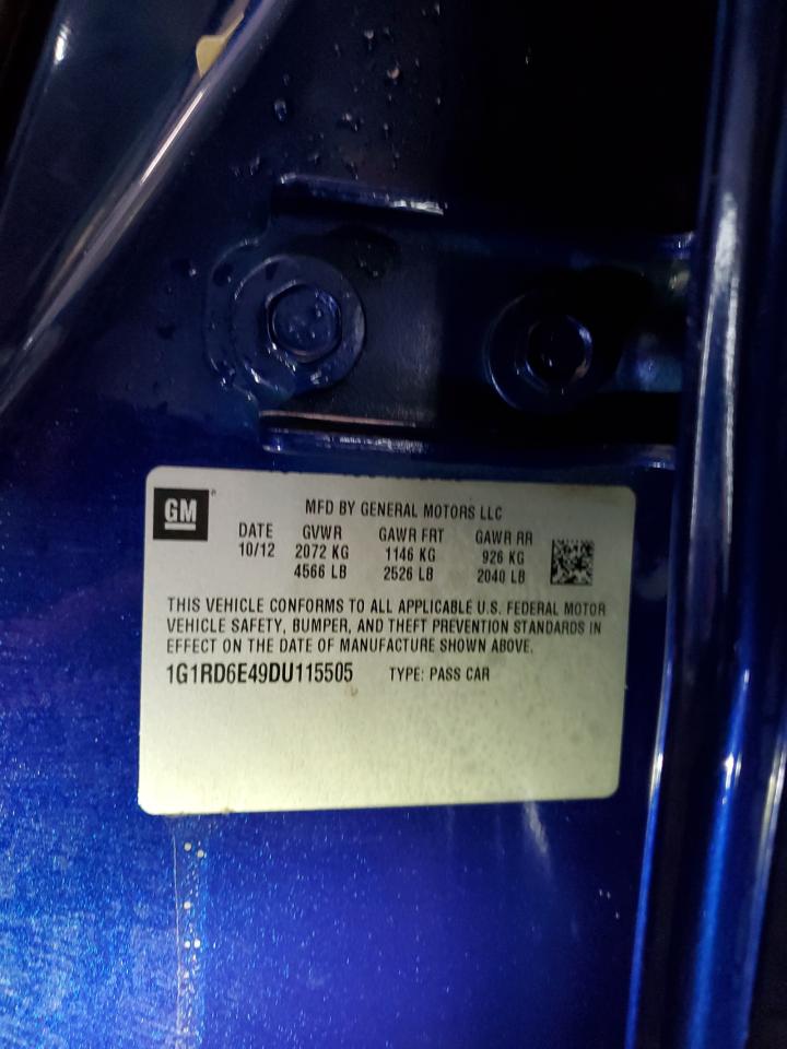 2013 Chevrolet Volt VIN 1G1RD6E49DU115505 Copart auction photo, undercarriage damage thumbnail 12