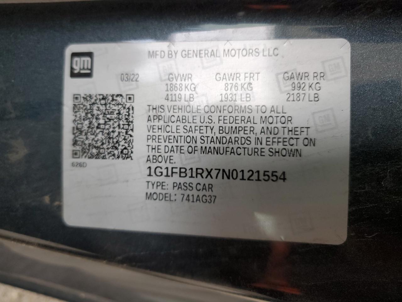 2022 Chevrolet Camaro VIN 1G1FB1RX7N0121554 Copart auction photo, all over damage thumbnail 12