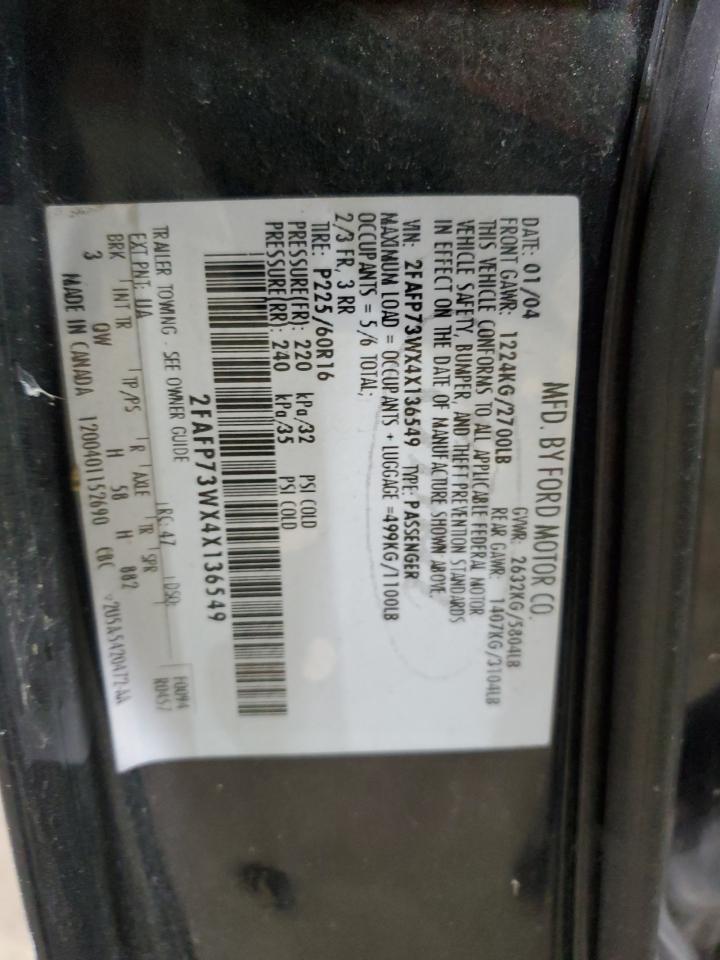 2004 Ford Crown Victoria VIN 2FAFP73WX4X136549 Copart auction photo, rear end damage thumbnail 12
