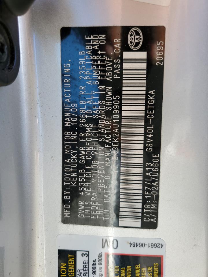 2010 Toyota Camry VIN 4T1BK3EK2AU109905 Copart auction photo, front end / side damage thumbnail 13