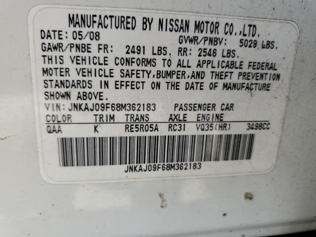 2008 Infiniti EX VIN JNKAJ09F68M362183 Copart auction photo, front end / minor dent/scratches damage thumbnail 12