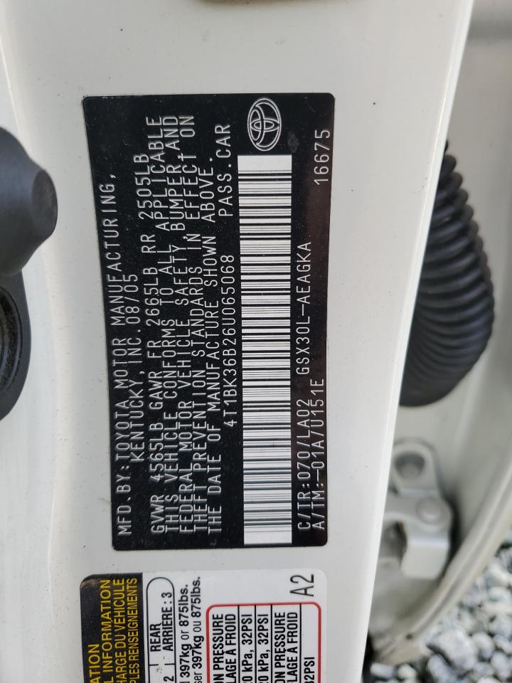 2006 Toyota Avalon VIN 4T1BK36B26U065068 Copart auction photo, rear end damage thumbnail 14