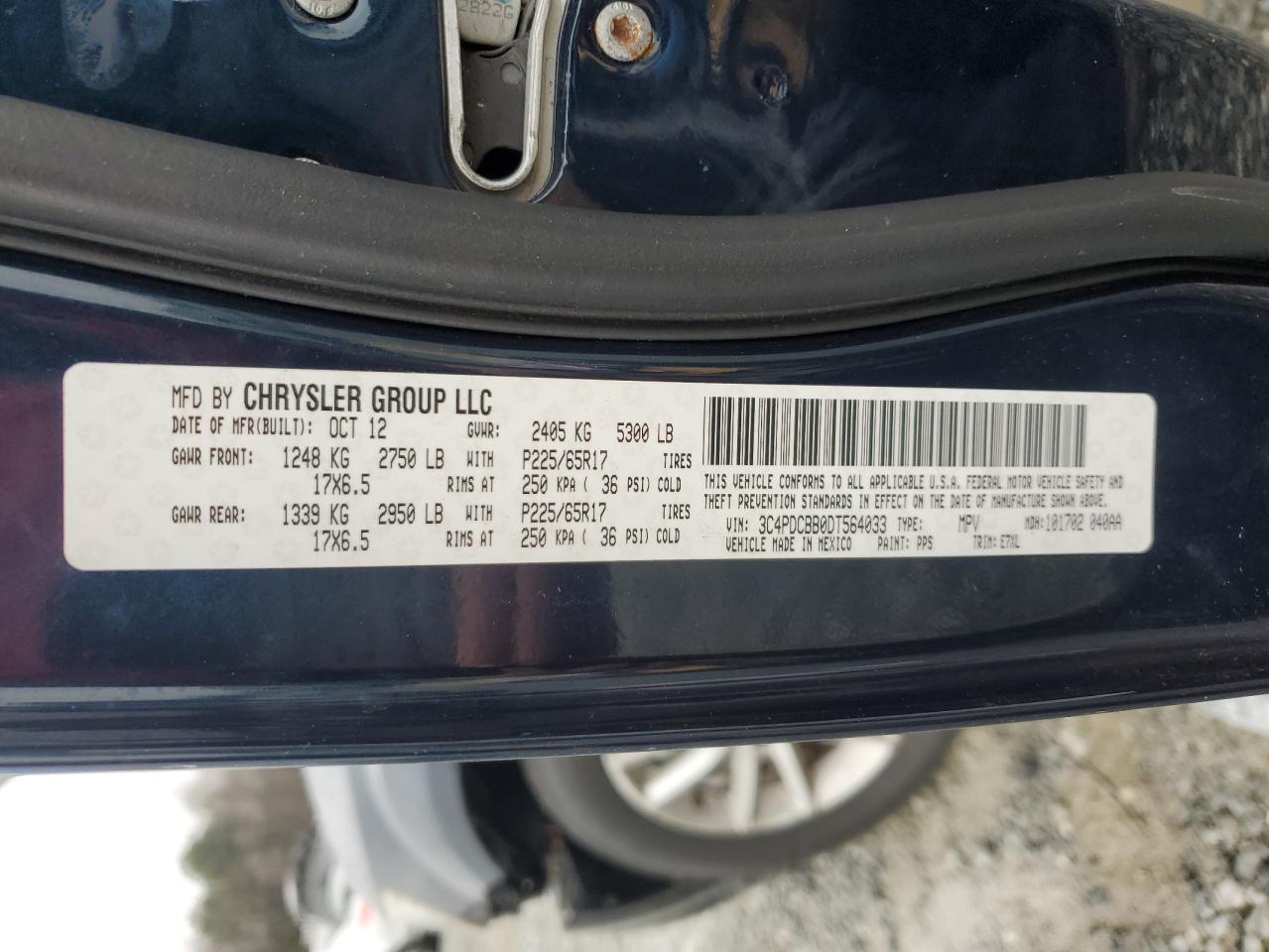 2013 Dodge Journey VIN 3C4PDCBB0DT564033 Copart auction photo, front end / stripped damage thumbnail 13