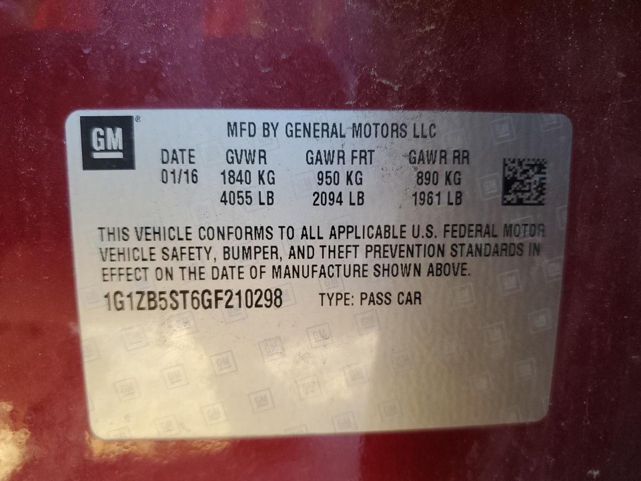 2016 Chevrolet Malibu VIN 1G1ZB5ST6GF210298 Copart auction photo, mechanical damage thumbnail 12