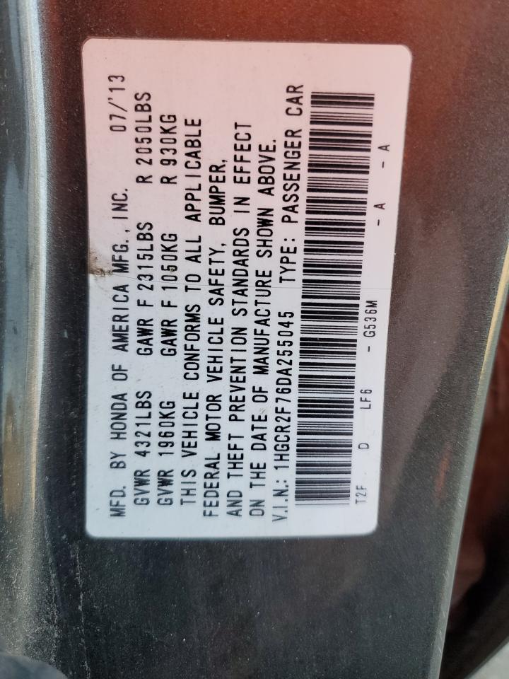 2013 Honda Accord VIN 1HGCR2F76DA255045 Copart auction photo, rear end / minor dent/scratches damage thumbnail 12