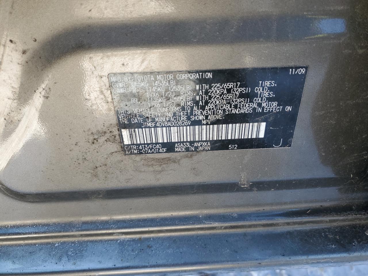 2010 Toyota RAV 4 VIN JTMBF4DV8AD028269 Copart auction photo, front end / mechanical damage thumbnail 13
