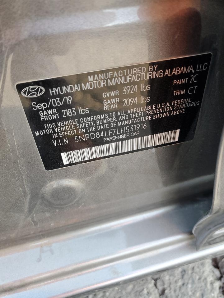 2020 Hyundai Elantra VIN 5NPD84LF7LH531916 Copart auction photo, front end / rear end damage thumbnail 12