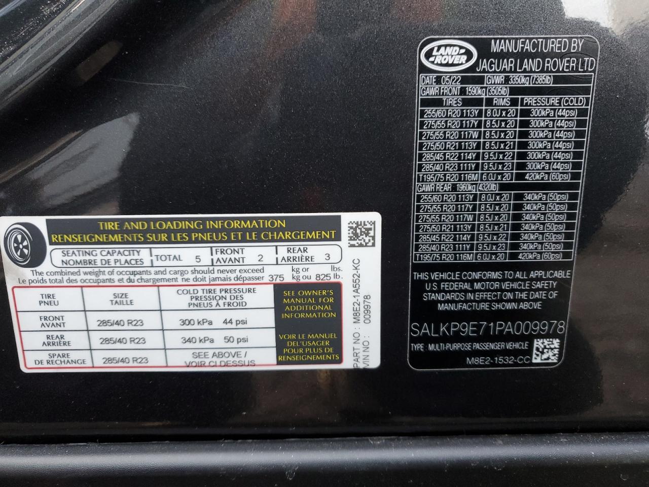 2023 Land Rover Range Rover VIN SALKP9E71PA009978 Copart auction photo, front end / side damage thumbnail 15