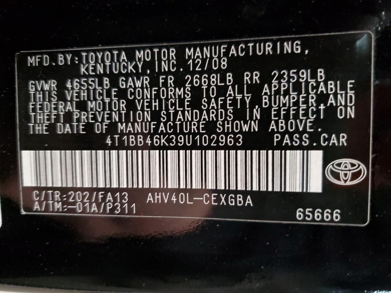 2009 Toyota Camry VIN 4T1BB46K39U102963 Copart auction photo, side / rear end damage thumbnail 12
