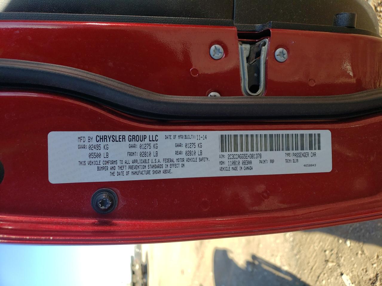 2014 Chrysler 300 VIN 2C3CCAGG5EH381378 Copart auction photo, rear end / hail damage thumbnail 12