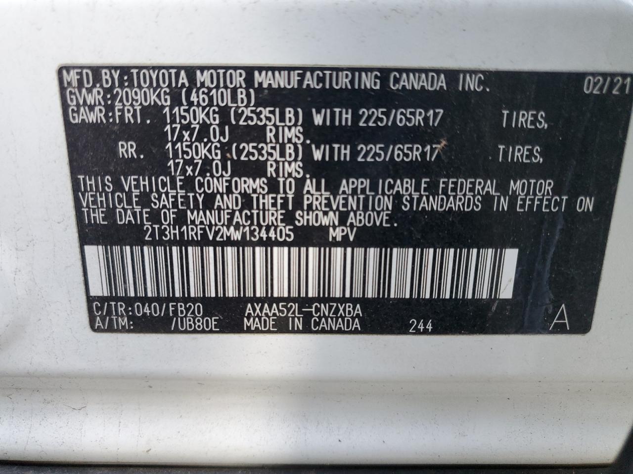 2021 Toyota RAV 4 VIN 2T3H1RFV2MW134405 Copart auction photo, front end damage thumbnail 15