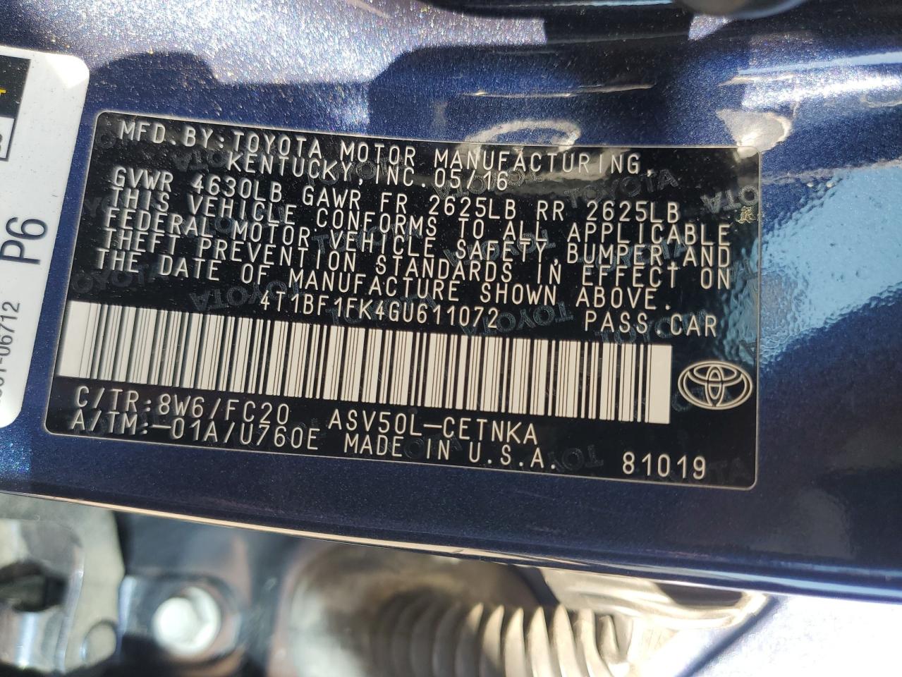 2016 Toyota Camry VIN 4T1BF1FK4GU611072 Copart auction photo, rear end / minor dent/scratches damage thumbnail 13