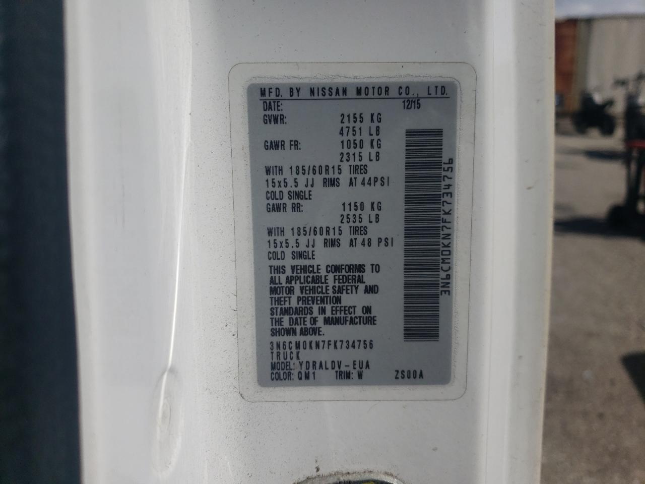 2015 Nissan NV VIN 3N6CM0KN7FK734756 Copart auction photo, rear end damage thumbnail 12