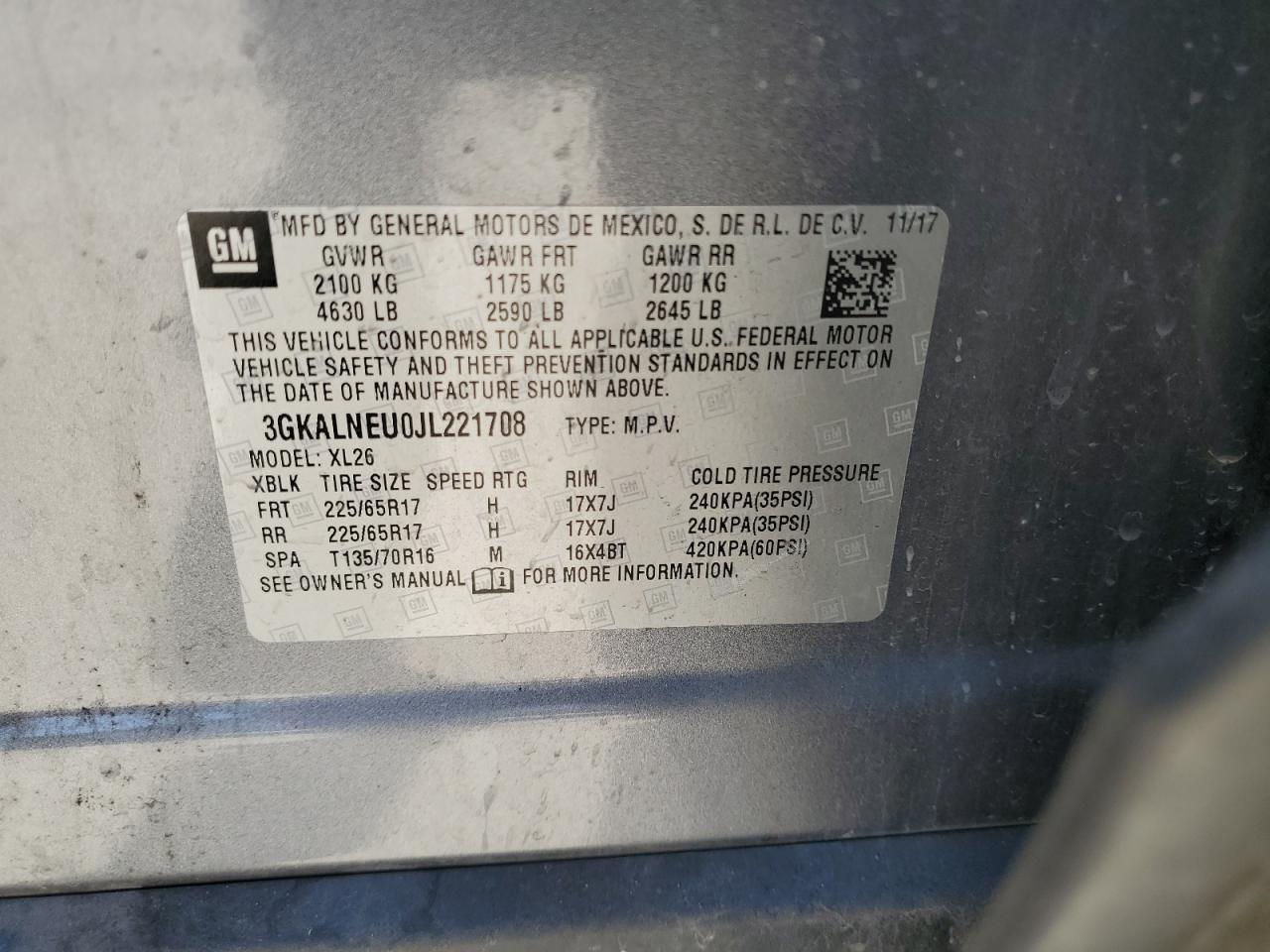 2018 GMC Terrain VIN 3GKALNEU0JL221708 Copart auction photo, normal wear damage thumbnail 13