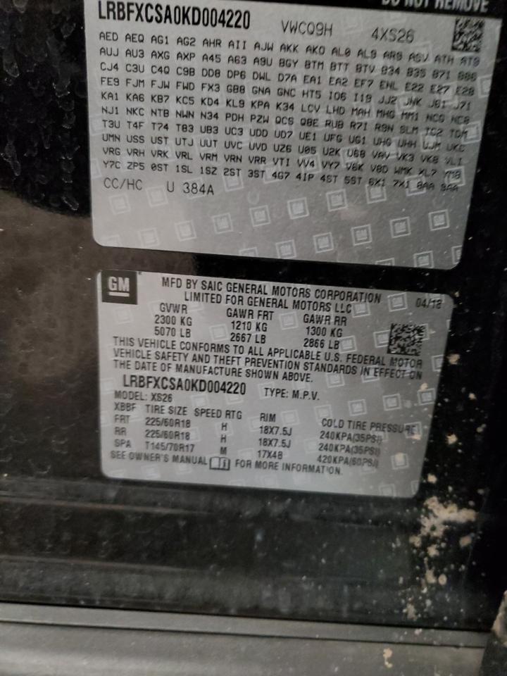 2019 Buick Envision VIN LRBFXCSA0KD004220 Copart auction photo, rollover damage thumbnail 14