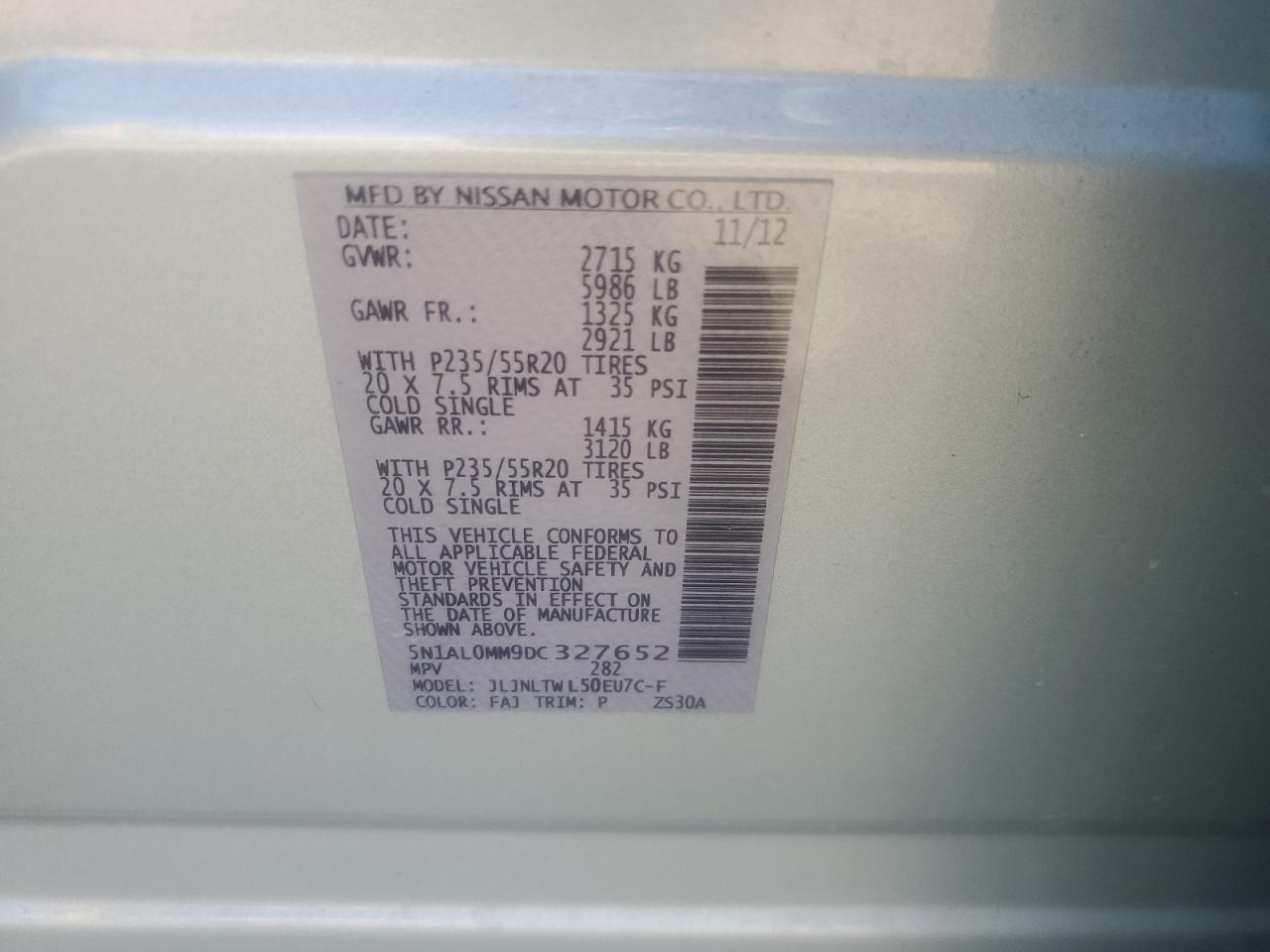 2013 Infiniti JX VIN 5N1AL0MM9DC327652 Copart auction photo, front end / side damage thumbnail 16