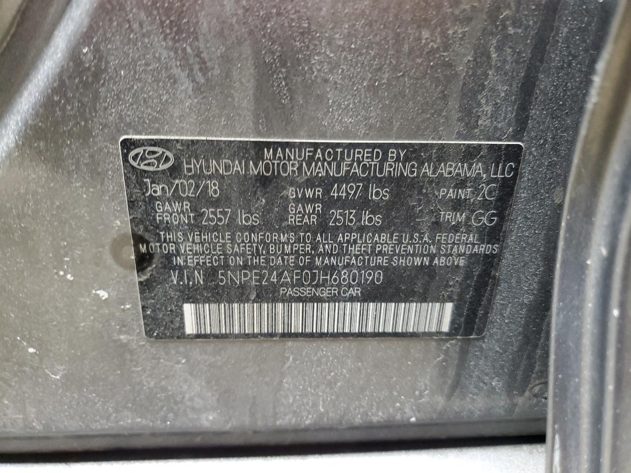 2018 Hyundai Sonata VIN 5NPE24AF0JH680190 Copart auction photo, front end / side damage thumbnail 12