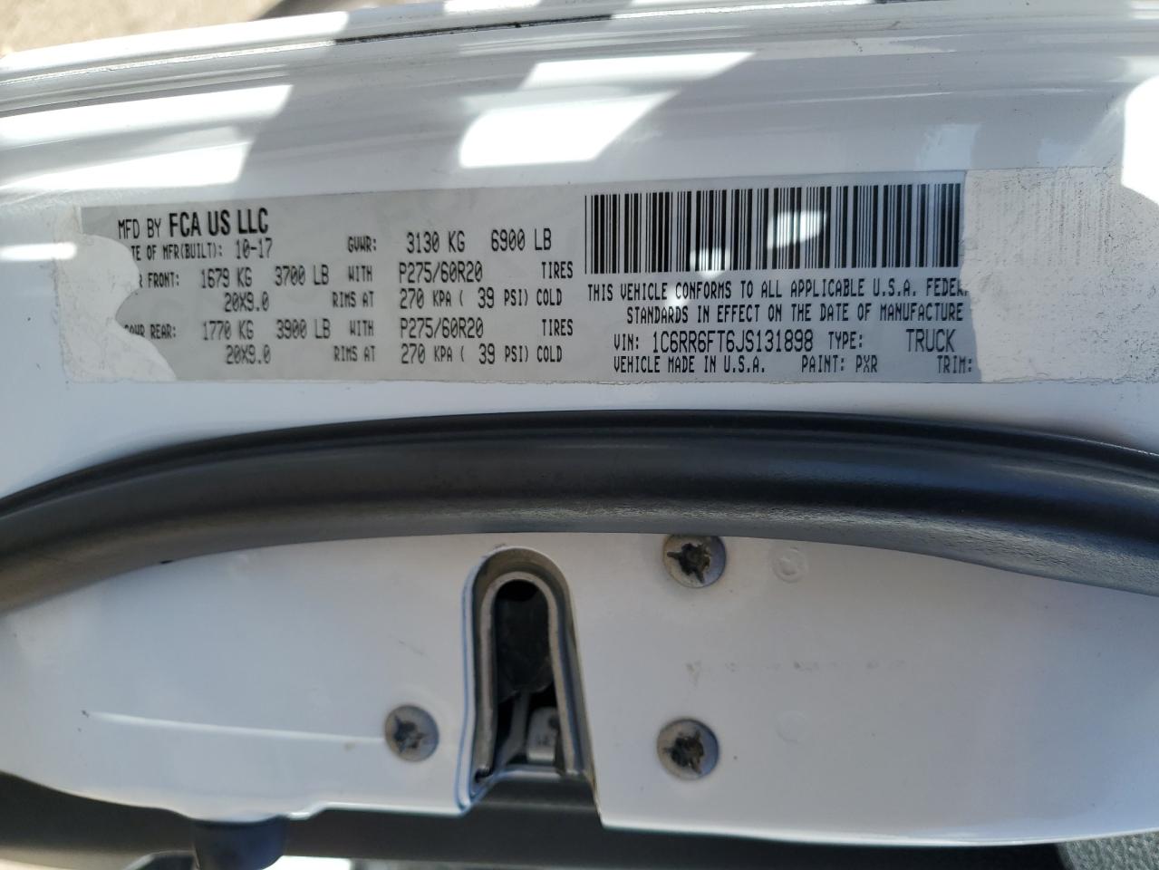 2018 RAM 1500 VIN 1C6RR6FT6JS131898 Copart auction photo, front end / rear end damage thumbnail 12