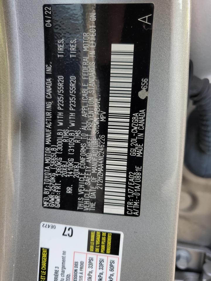 2022 Lexus RX VIN 2T2HZMAA4NC246226 Copart auction photo, front end damage thumbnail 12