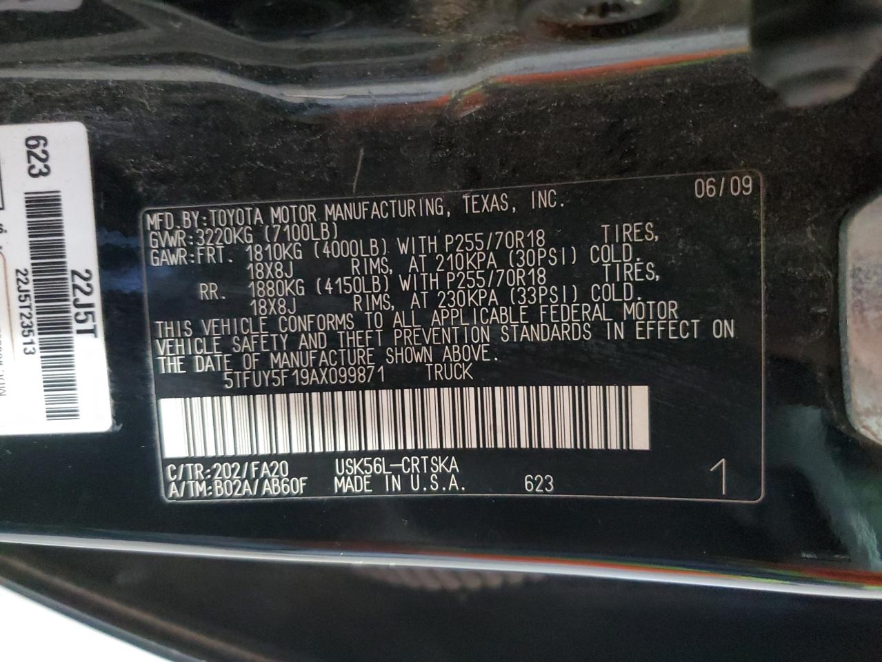 2010 Toyota Tundra VIN 5TFUY5F19AX099871 Copart auction photo, rear end / mechanical damage thumbnail 12